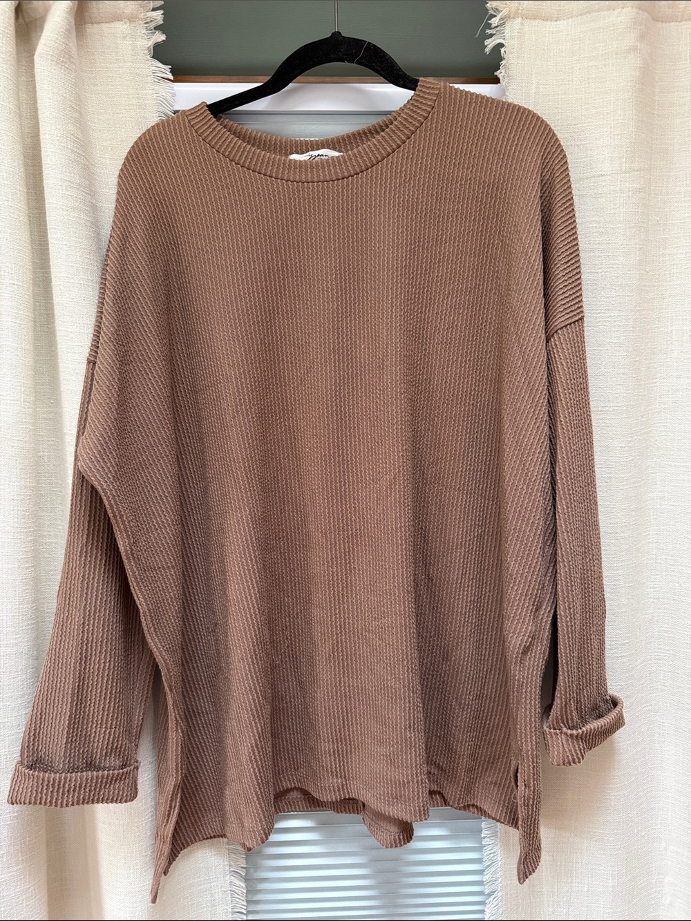 Carly Jean Los Angeles Waffle Knit Long Sleeve Top - Brown